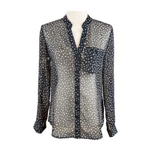 KUT FROM THE KLOTH BLACK AND WHITE SHEER BUTTON UP TOP, SIZE XS